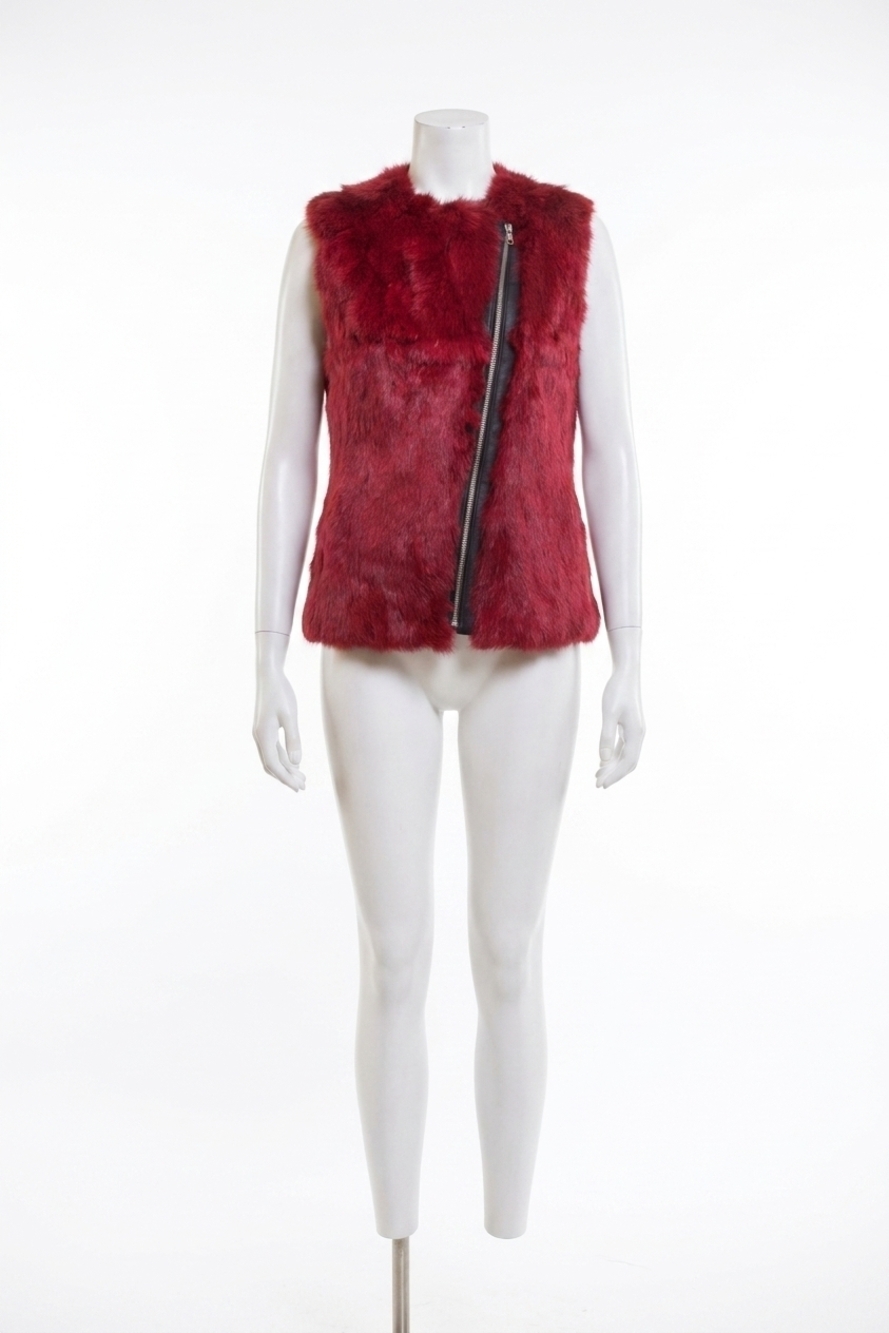 NEW LOVE TOKEN fur zip up vest in red